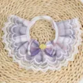 Cute princess style purple plaid pet collar with white lace bow detail accessory - S / Lavender