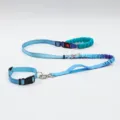 Dopamine-colored blue gradient elastic pet leash and collar set for dogs walking - Gradient Cyan Blue + Collar S