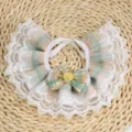 Cute green plaid pet collar featuring elegant double lace trim and a decorative bow. - Olive Green