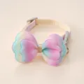 Collar para gatos con lazo de arcoíris brillante y correa ajustable de color crema - Talla S (Ancho 1.0) / Gargantilla de Lazo / Rosa Degradado