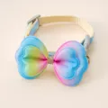 Encantador collar con lazo arcoíris brillante para gatos y perros pequeños con hebilla - Talla S (Ancho 1.0) / Gargantilla de Lazo / Azul Degradado
