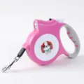 Pink automatic retractable dog leash with built-in LED light and anti-slip handle - Pink