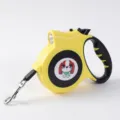 Durable yellow automatic retractable dog leash with built-in LED flashlight for night walking - Yellow