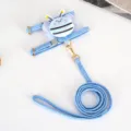 Light blue corduroy pet harness and leash set with cute bee plush decoration for cats - M / Blue