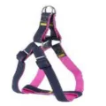 Arnés para perro de mezclilla duradero con forro rosa y hebillas metálicas. - Arnés individual rosa