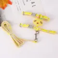 Yellow floral cat harness and leash set with cute knitted rabbit decoration for small pets. - Cartoon Rabbit Yellow