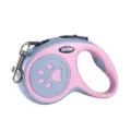 Durable automatic retractable dog leash in pink and blue with cute paw print design - 3m (Insert Card Packaging) / Pink & Grey Footprints