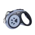 Durable blue and black retractable pet leash with paw print design and lock button - Black & Grey Footprints