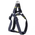 Arnés resistente para perro de mezclilla azul con costuras amarillas y correa ajustable - Arnés individual negro
