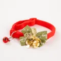 Christmas cat collar with red velvet strap and green bow bell decoration - Christmas Collar [20-36cm] / G Green Letters Yellow Flowers