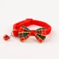 Red Christmas New Year plaid bow tie pet collar with festive jingle bell for cats - Christmas Collar [20-36cm] / H Glitter Gold Plaid