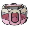 Portable foldable octagonal pet playpen in pink and beige oxford cloth with mesh windows - Size L 114*114*58 / Off-white + Pink