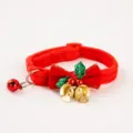 Festive red plush Christmas pet collar featuring a bow with holly and jingling gold bells - Christmas Collar [20-36cm] / J Red with Green Leaves