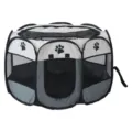 Portable foldable octagonal pet tent playpen in gray and white with breathable mesh - Size L 114*114*58 / Off-white + Grey