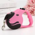 Pink and black dog-head shaped automatic retractable pet leash with sturdy metal hook - 3 Meters / Pink Bagged Dog Head