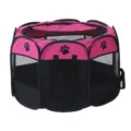 Foldable octagonal pet playpen in pink and black oxford mesh for small cats and dogs - Rose Red and Black