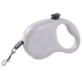 Light gray automatic retractable dog leash with embossed puppy design and chrome clip - Puppy Style Grey