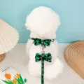 Green plaid pet harness and leash set with snowflake patterns and cute bow ties - Size M [Recommended 2-4.5kg] / Snowflake Dog Harness Green