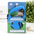Blue 5M automatic retractable dog leash in original retail packaging - Blue Cardboard Pack Dog Head
