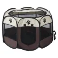 Foldable octagonal pet playpen in brown and beige Oxford cloth for cats and dogs - Off-White and Dark Brown