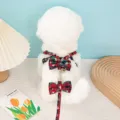 Festive Christmas snowflake pattern pet harness and leash set with elegant red-green bow - Size M [Recommended 2-4.5kg] / Snowflake Harness in Red and Green