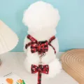 Red and black plaid Christmas pet harness featuring snowflake pattern and bow ties - Size M [Recommended 2-4.5kg] / Snowflake Dog Harness Red