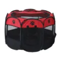 Foldable octagonal red pet playpen with mesh windows and paw prints - Red + Black
