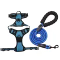 Durable blue reflective dog harness and heavy-duty leash set with padded handle for large pets - S / Peacock Blue [Harness & Leash] Set