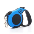 Blue and black retractable pet dog leash with ergonomic handle and secure metal clip - Bone Blue