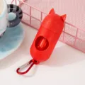 Distributeur de sacs à déjections canines rouge en forme de chat avec mousqueton - Boîtier vide avec boucle en aluminium / Rouge