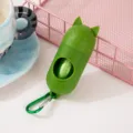 Distributeur de sacs à déjections canines portable en forme de chat vert avec mousqueton - Vert Foncé