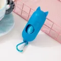 Distributeur portable de sacs à déjections canines en forme de chat bleu avec mousqueton - Boîtier vide avec boucle en aluminium / Bleu