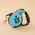 Blue retractable automatic dog leash with leaf pattern and ergonomic handle - 3m Card Pack / Blue Leaf