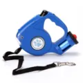 Laisse rétractable 3-en-1 bleue avec lampe LED intégrée et distributeur de sacs. - Bleu