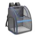 Grey breathable mesh pet carrier backpack for dogs and cats with padded shoulder straps - L / Black With Blue
