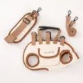 Multifunctional breathable cream and brown pet carrier harness and leash set for travel - S / Off White