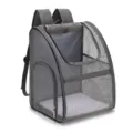 Grey breathable mesh pet carrier backpack for cats and small dogs, foldable design. - L / Gray