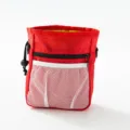Red portable pet training treat bag with white mesh pocket and drawstring closure - Red