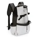 Close-up detail of a breathable grey pet carrier backpack featuring mesh side panels - S [1 Front Buckle] / Off White