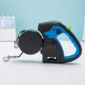 Laisse double rétractable pour chien avec chargement USB et lampe LED - Bleu