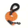 High-strength orange reflective nylon dog leash with a soft black foam grip handle - Orange
