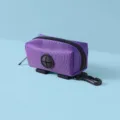 Portable purple pet poop bag dispenser with carabiner and velcro straps for leash attachment - 10x5cm / Purple