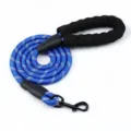 Reflective blue nylon dog leash with comfortable black foam handle for medium to large dogs - Dark Blue
