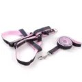 Juego de arnés y correa de mezclilla para mascotas con cinta rosa para perros - Conjunto de 2 piezas rosa