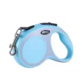 Blue and grey retractable dog leash with an ergonomic handle for walking medium breeds - Blue & Grey Puppy Pattern