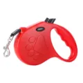 Red retractable dog leash featuring a paw print design and an ergonomic handle grip - 5 Meters in OPP Bag / Red Footprint