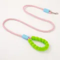 Pink braided dog leash with green cloud-shaped foam handle and blue accents - Reflective Pink (1.0cm Thick * 1.5m Long)