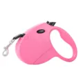 Durable pink automatic retractable dog leash with metal clip for outdoor pet walking - Dog Head Pink