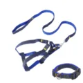Professional durable denim dog leash harness and collar set for large dogs three-piece kit - Size S - Width 1.0 cm / Blue 3-Piece Set [Leash, Harness & Collar]