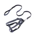 Heavy-duty blue denim dog harness and leash set with yellow decorative stitching - Size S - Width 1.0 cm / Black 2-Piece Set [Leash & Harness]